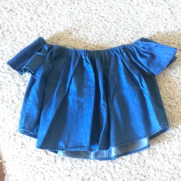 Denim Off The Shoulder Crop Top - Picture 5 of 5